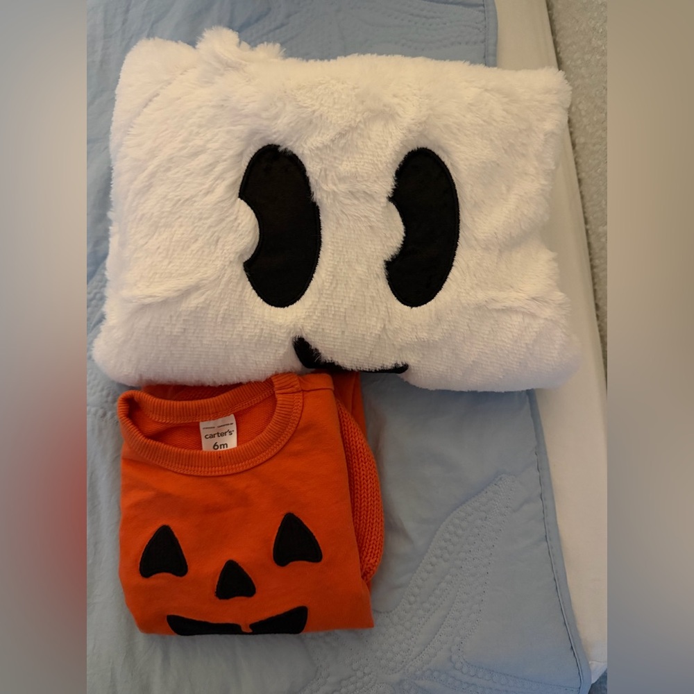 Carter's Orange Pumpkin Bodysuit with spirit's White Ghost Hoodie